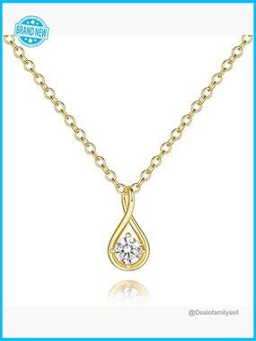 14K Gold Pendant Necklace Elegant Infinity Mobius Loop Cubic Zirconia O-Chain